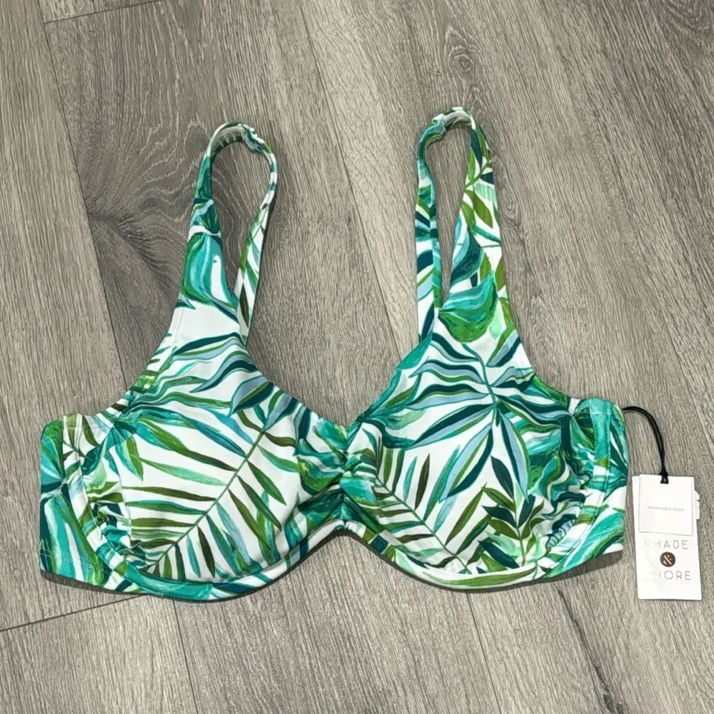 Women's Underwire Bra Bikini Bathing Suit Swim Top Shade & Shore Leaf Print 36DD